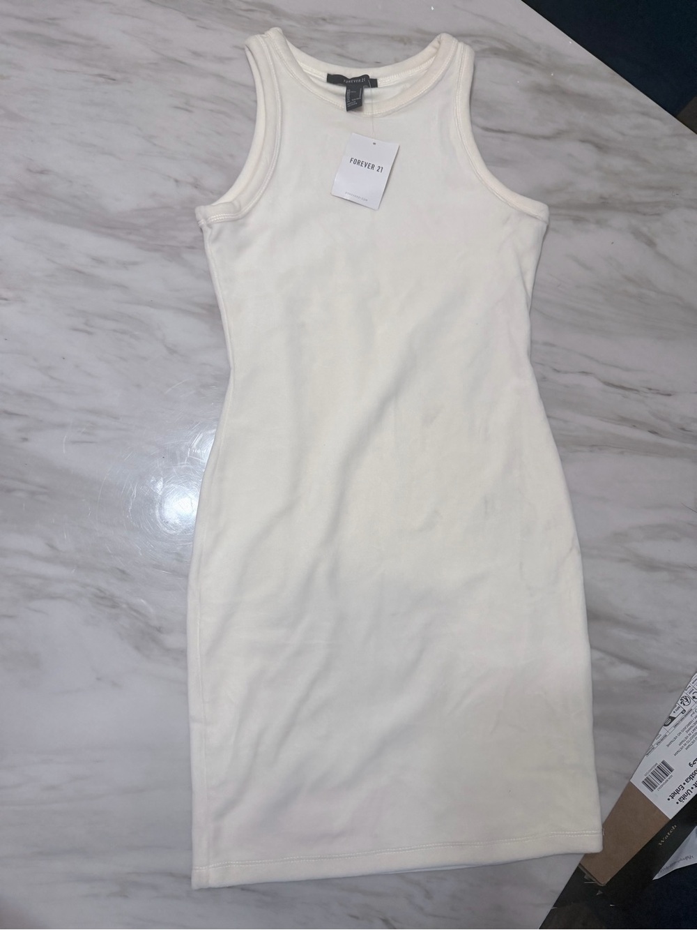 Forever 21 Cream Ribbed Sleeveless Mini Dress